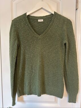 J Crew green cotton V-neck sweater S/M